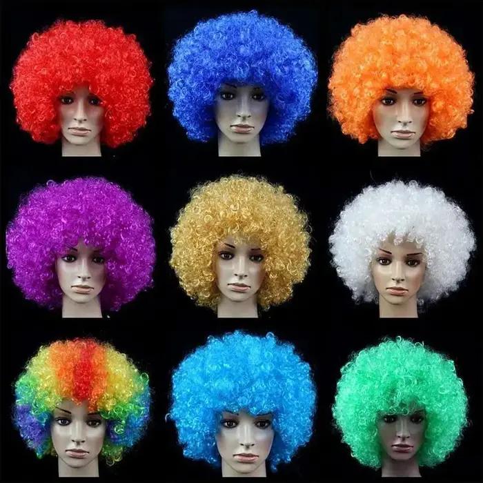Unisexe adulte diverses couleurs arc-en-ciel cirque bouclés noir Afro bouclés perruque adulte déguis