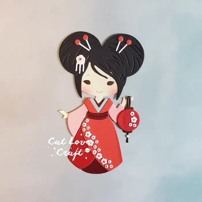 Catlove – matrices de découpe en métal Geisha japonaise, moule de Scrapbooking, pochoir, découpe de