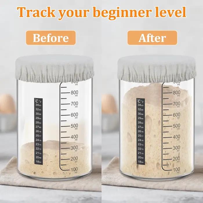 Pot de démarrage à levain 900ml, récipient de démarrage, pot en verre transparent et accessoire, fou