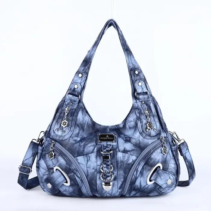 Sac à main vintage noir grande taille Angel Kiss pour femme, sac à bandoulière tendance, sacoche à p