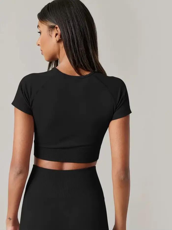 T-shirt de sport sans couture pour femme, haut de yoga, vêtements de fitness, chemise de gym, vêteme