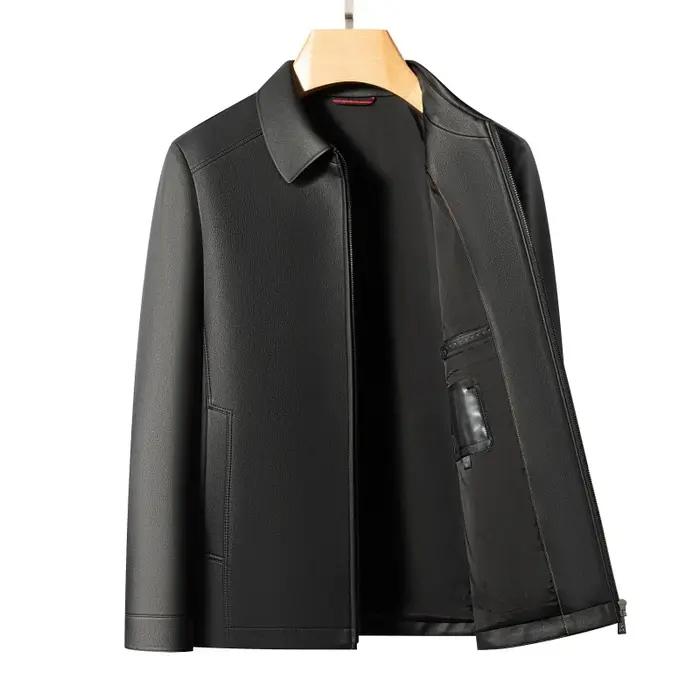 Veste en cuir de chèvre pour hommes, manteau à revers, haut de gamme, décontracté, grande taille, mo