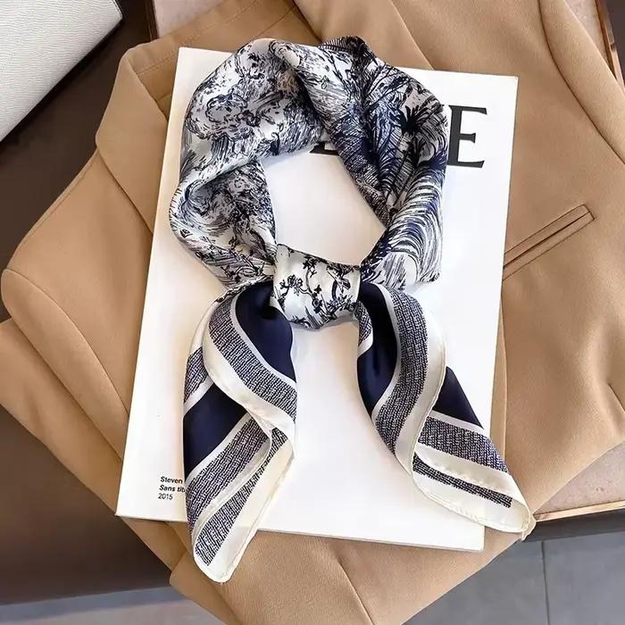 2025 printemps et automne nouveau 100% écharpe en Polyester femmes 70 cm imprimé carré écharpe en pl