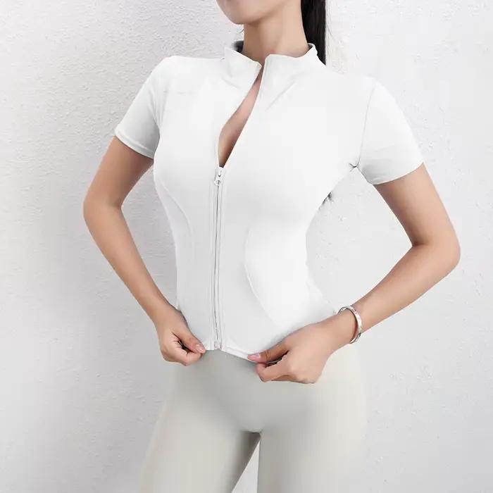 Vêtements de sport à séchage rapide, fermeture éclair Sexy, manches courtes, pour femmes, Fitness, Y