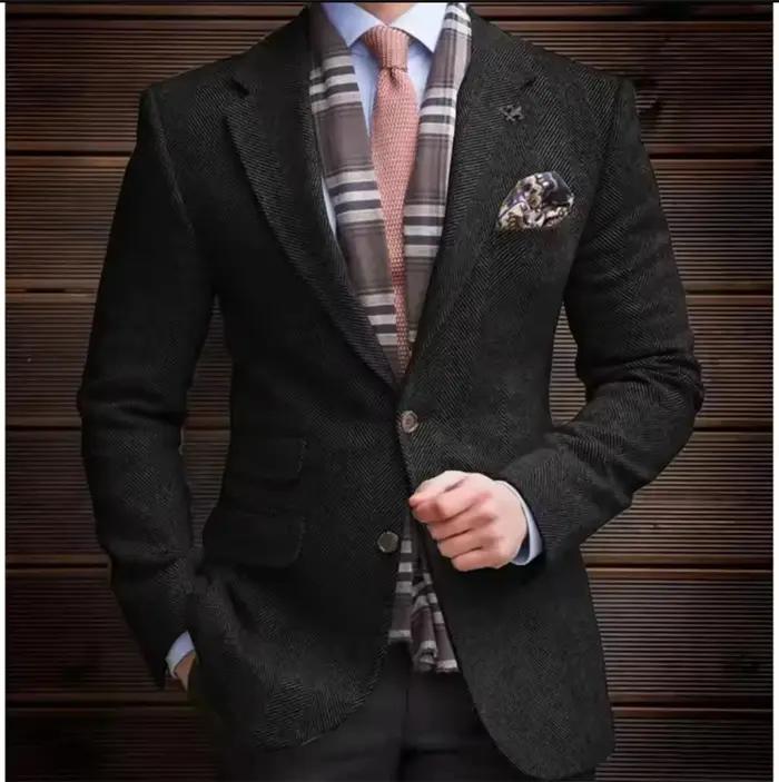 Blazer vintage sur mesure pour homme, veste en tweed à chevrons, mélange de laine, simple boutonnage