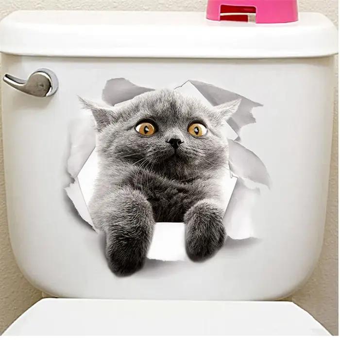 Autocollants de toilettes en 3d, trous vifs, amusants, pour chat, chien, décoration de la maison, St