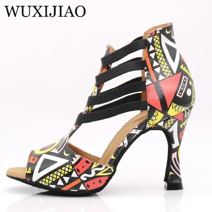 WUXIJIAO nouvelles chaussures de danse imprimées pour femmes bottes de danse Salsa latine Paty chaus