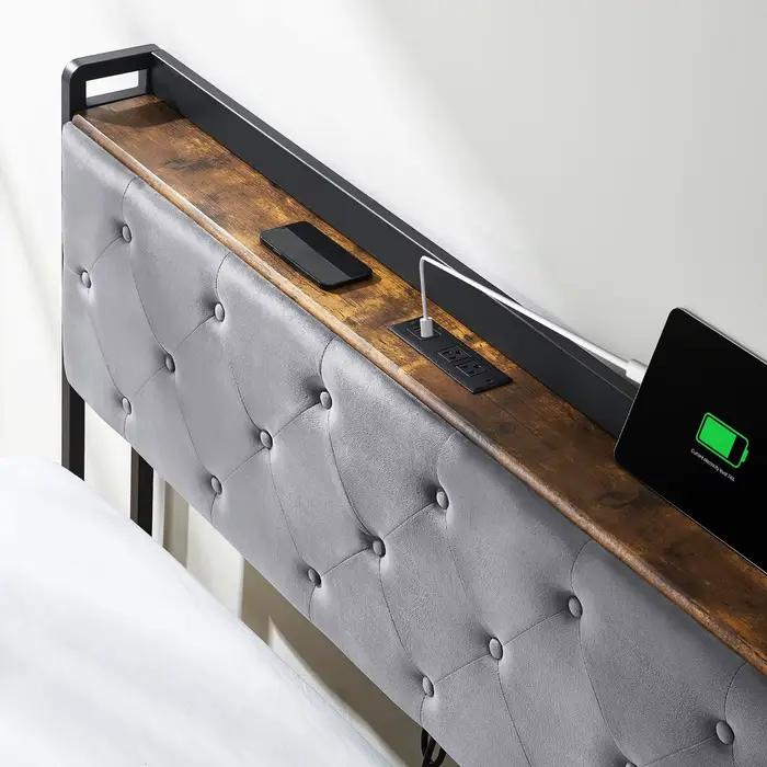 Cadre de lit avec 4 wers de proximité de stockage et station de recharge, avec planche de sauna de s