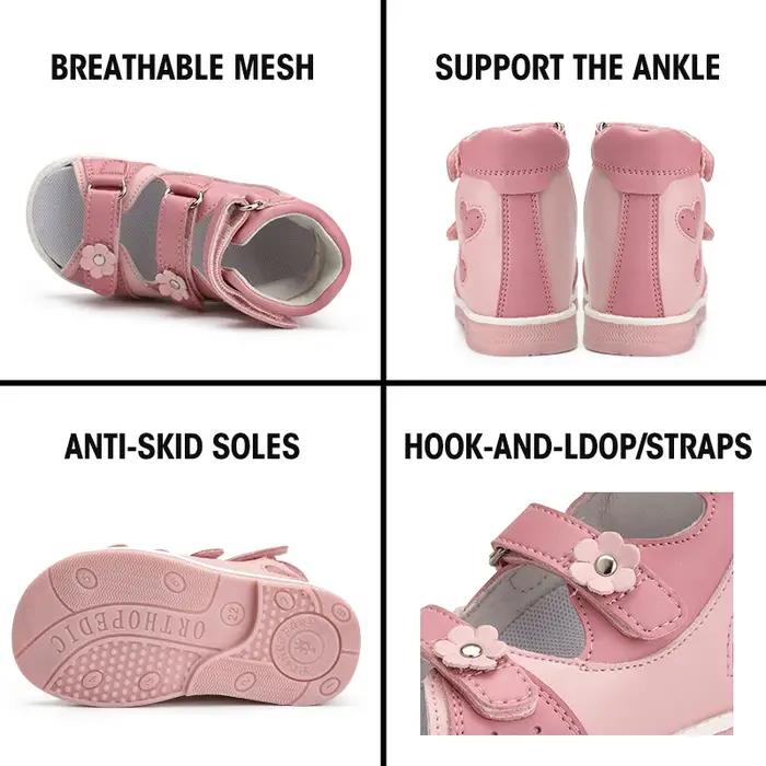 Sandales orthopédiques pour enfants boutons de fleurs pour enfants haut support de cheville correcti