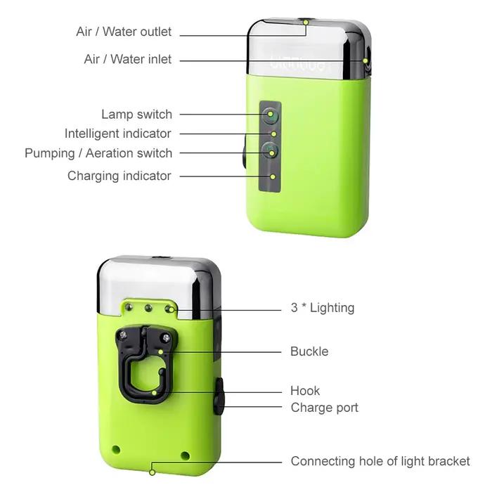 Mini Pompe à Oxygène Portable 3-en-1 avec Tube de Pierre à Air, Détection, Chargement USB, Pompe à E