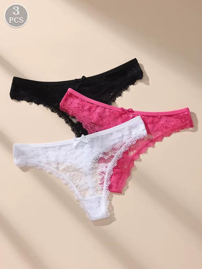 Sous-vetements feminins avec nœuds en dentelle 3 pièces taille basse doux confortable et respirant extensible sans couture pour femme occasions spéciales et quotidiennes
