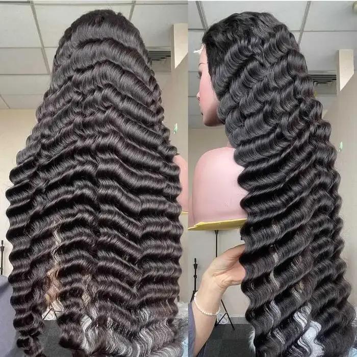 Perruque Lace Front Wig Deep Wave brésilienne naturelle, cheveux humains, 13x6, 13x4, pre-plucked, p