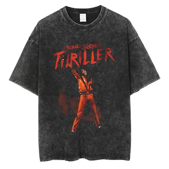 T-shirt vintage lavé avec graphisme de Michael Jackson pour hommes et femmes, t-shirts classiques ré