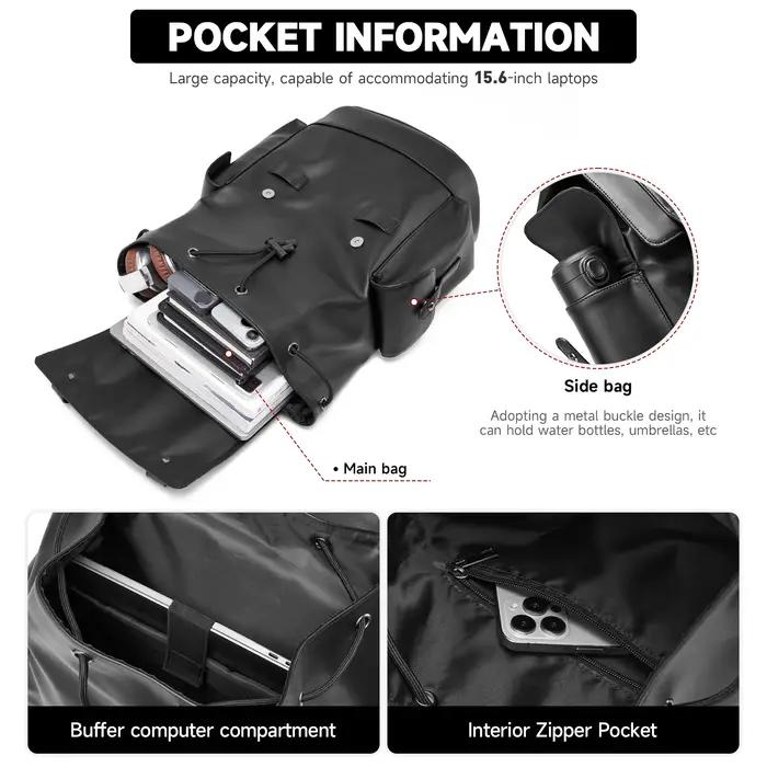 MOYYI – sac à dos en cuir PVC pour hommes, grande capacité, étanche, Durable, pour ordinateur portab