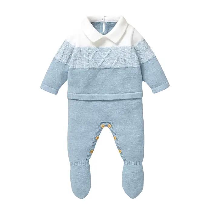 Barboteuse Bergame en Tricot Doux pour Bébé Garçon de 0 à 18 Mois, Combinaison à Manches sulfet Col
