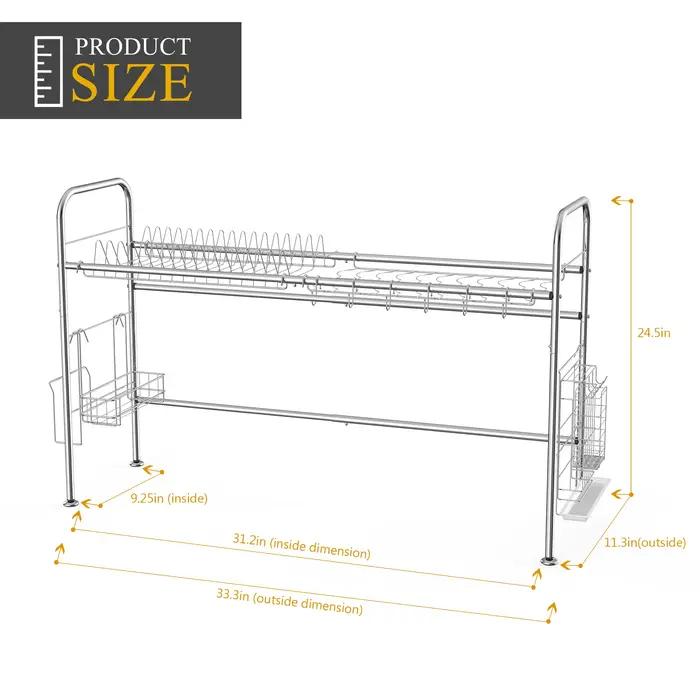 Vaccage de vaisselle à 2 niveaux en acier inoxydable T1, support d'ustensiles pour comptoir