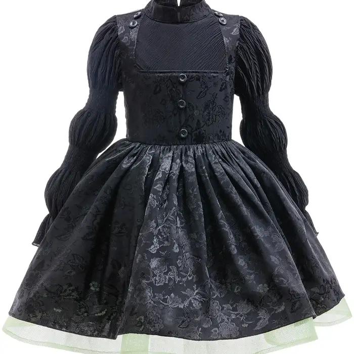 Costume de sorcière maléfique magique pour fille, robe moelleuse en maille noire, style gothique, Co