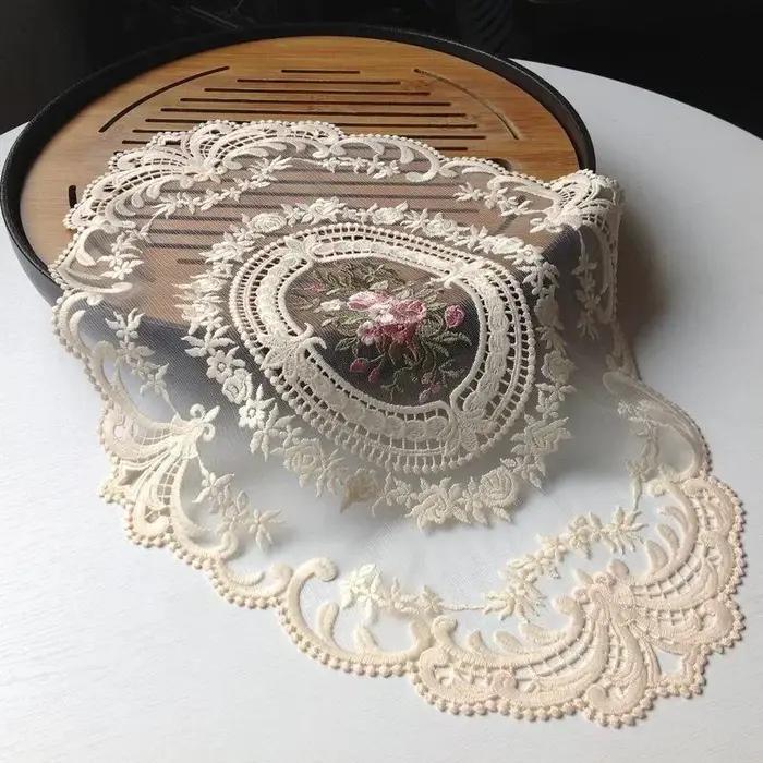 Dessous de verre en broderie de dentelle nareuropéenne, décoration de couverture d'assiette alimenta