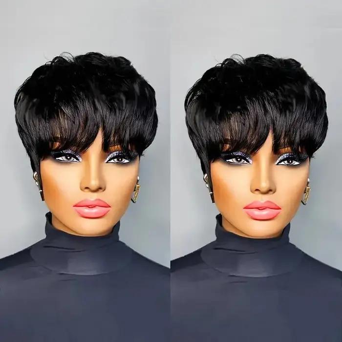 Perruques Pixie Cut pour femmes, perruque courte en cheveux humains avec frange, perruque Pixie Cut
