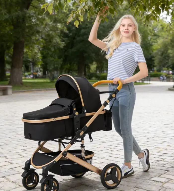 Poussette 3 en 1 avec siège auto et panier de couchage, poussette légère pour bébé, poussette multif