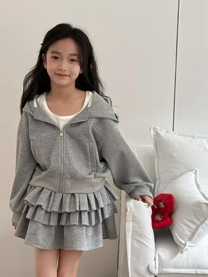 Ensemble de jupe bouffante A-Line Cake pour bébé fille, sweat à capuche avec chapeau à fermeture écl
