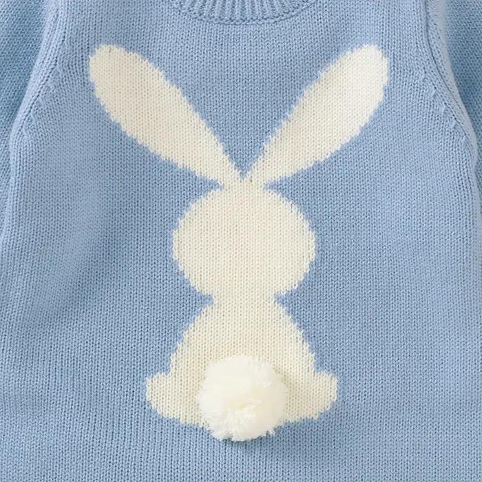 Barboteuse tricotée en forme de lapin pour bébé, vêtements de printemps et d'automne, col rond, manc