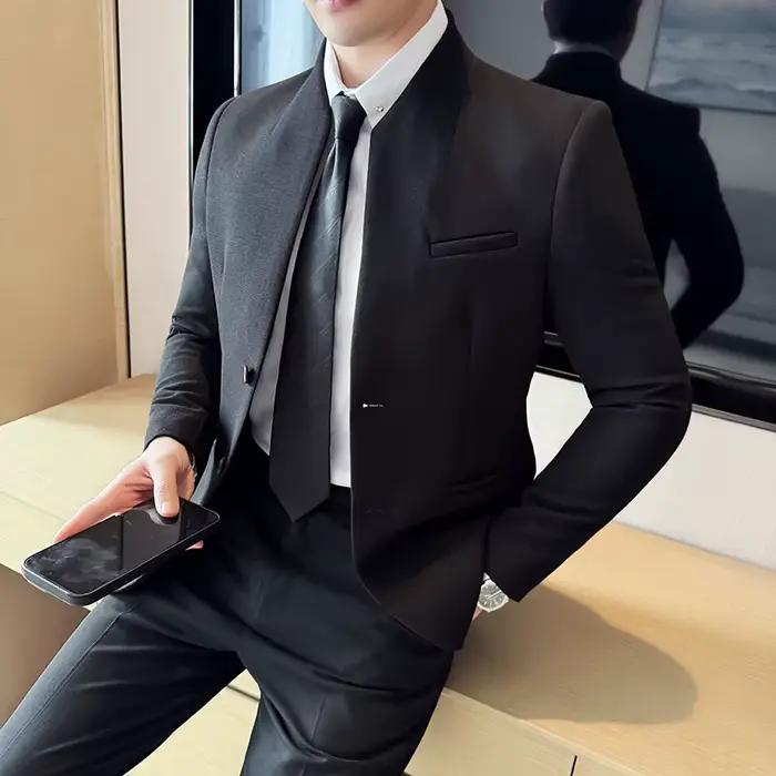 Gaufre nouveau chinois col montant costume manteaux hommes coupe ajustée affaires décontracté mode c