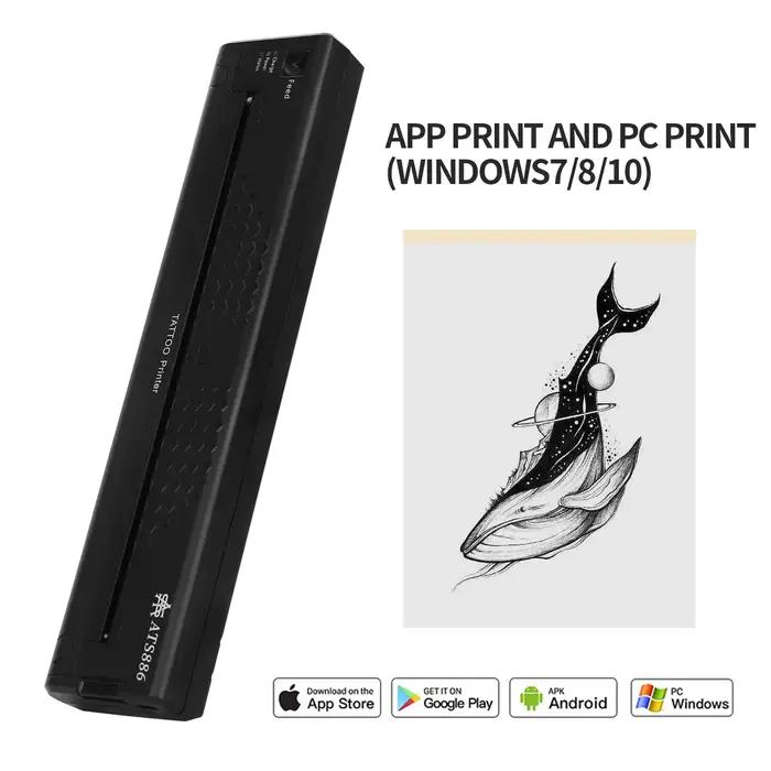 ATS886-Imprimante de Tatouage Portable Sans Fil, Appareil Rechargeable Bluetooth, Machine de Transfe