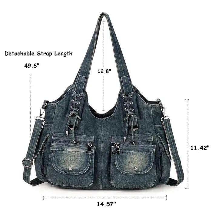 IPinee-Sac en jean bleu vintage pour femme, sac à main à bandoulière, portefeuille initié, grande ca
