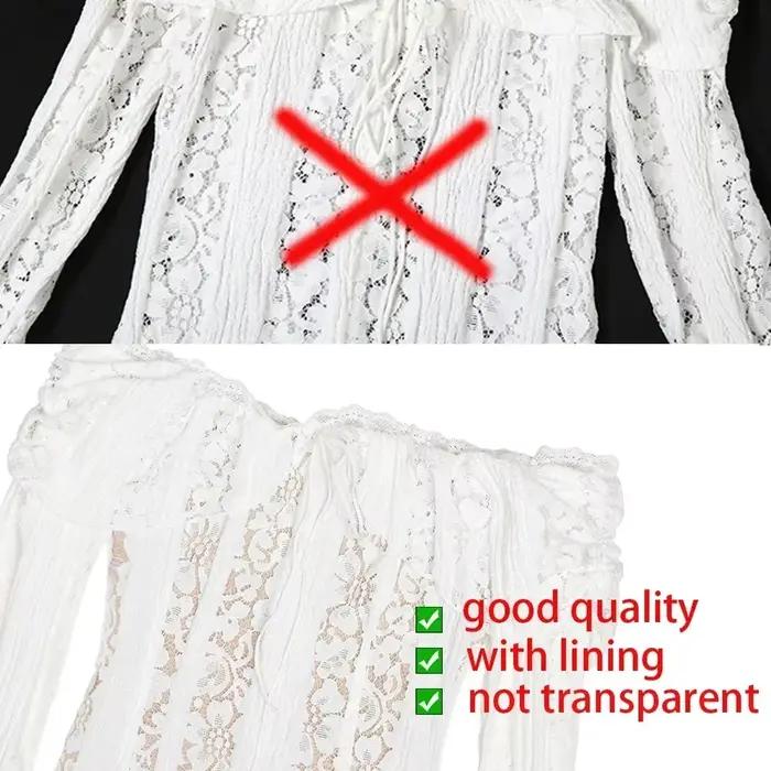 Oligai Robe Longue Dentelle Blanche Femme 2024 - Robe Épaules Dénudées Manches Évasées Bodycon pour