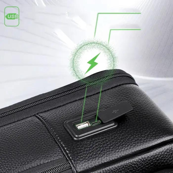 100% sac à dos en cuir véritable hommes 15.6 pouces sac à dos pour ordinateur portable USB Charge an