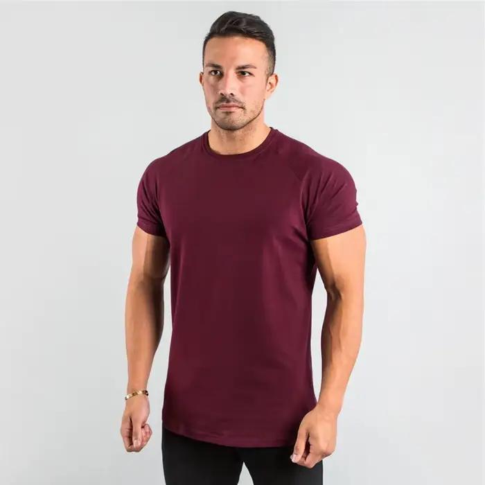 T-shirt de fitness en coton uni pour hommes, manches courtes, joggeurs musculaires, t-shirt de muscu