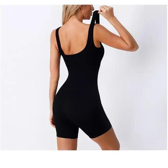 Combinaison de Yoga une pièce en tricot sans couture pour femmes, combinaison à col carré, fil, Sexy