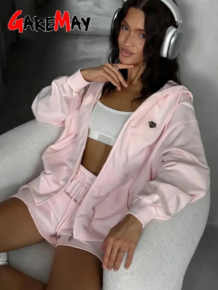 Survêtement d'été pour femmes avec short, fermeture éclair, haut et short surdimensionnés en coton, ensemble deux pièces, costume de sport jaune décontracté pour femmes occasions sportives et détentes