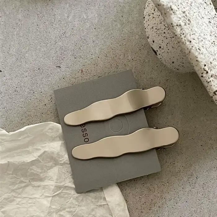 Pince à cheveux en métal argenté, 2 pièces, ligne ondulée, avec alliage creux géométrique, pinces à