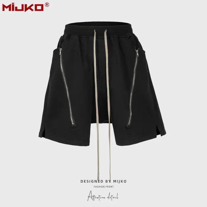 MIJKO – short noir gris foncé pour hommes, style Hip Hop, double fermeture éclair, Streetwear, panta