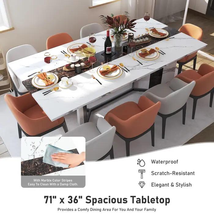 Grande table à manger rectangulaire luxueuse de 71 po pour 6 8 10 personnes, table queen familiale a