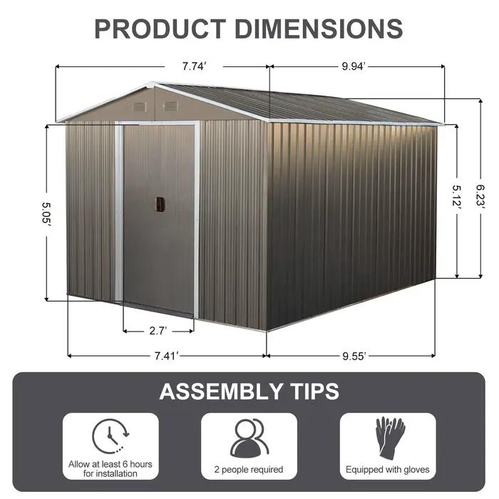 Abri de rangement extérieur en métal avec cadre de sol, porte verrouillable, jardin d'arrière-cour,