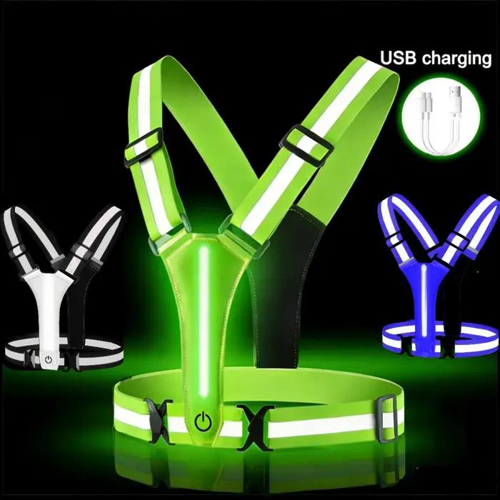 Gilet de course LED réfléchissant, Rechargeable par USB, gilet de sécurité pour cyclisme, haute visi