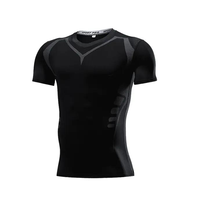 T-shirt compression homme manches courtes - Haut sport respirant pour musculation et course d'été