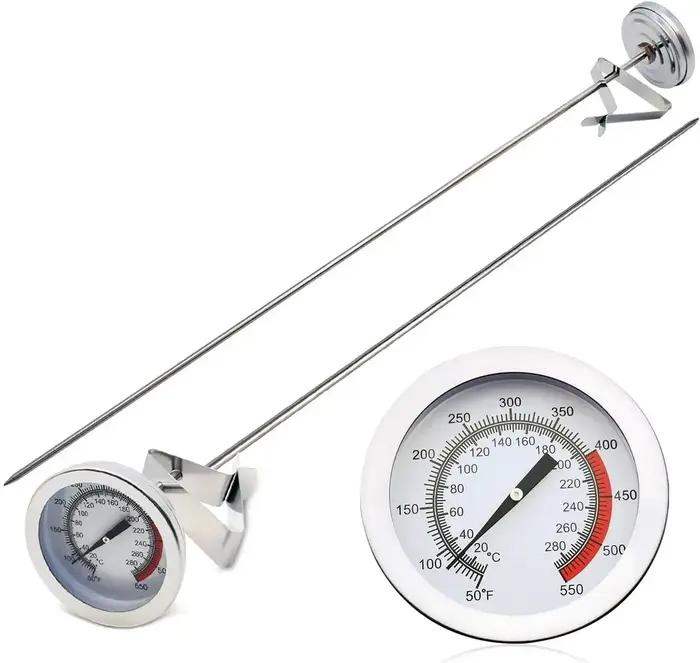 Thermomètre de friture en acier inoxydable 50-550 ° Jauge de température d'huile F avec clip – Sans