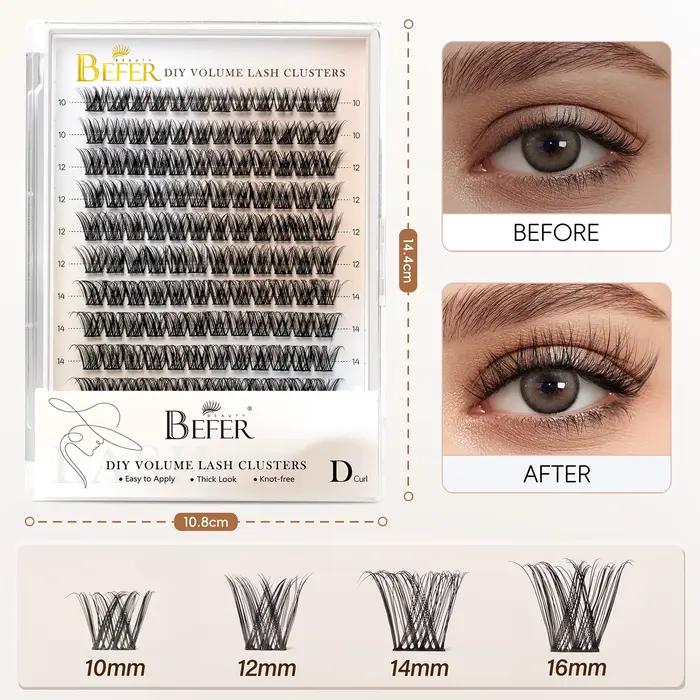 BEFER-Extensions de Faux-Cils Naturels Individuels, Volume Moelleux, Boucles D, DIY