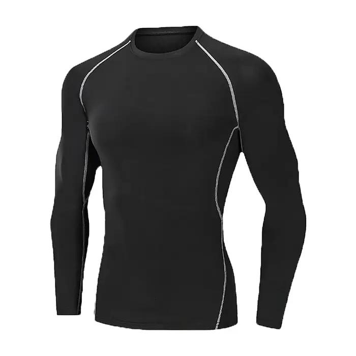 Haut de sport moulant à manches longues pour homme, fin, à séchage rapide, très élastique, adapté au