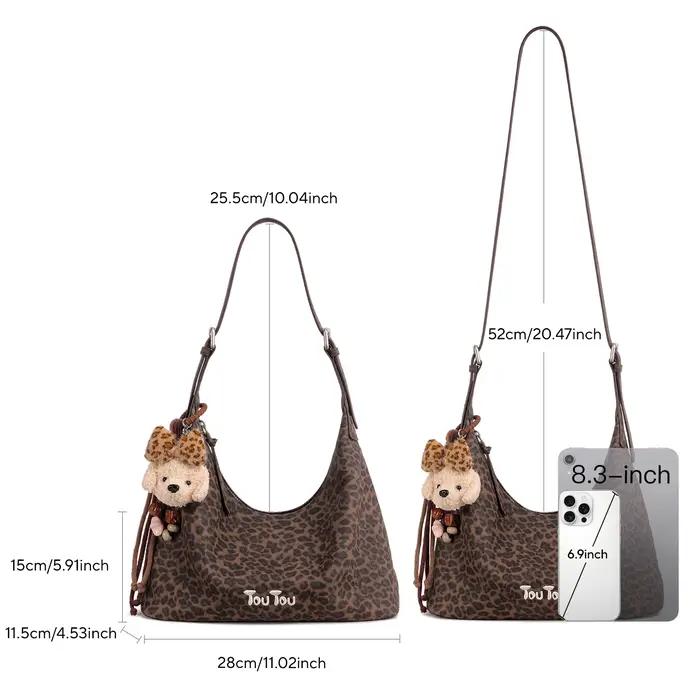 Sac à bandoulière toutou y2k à imprimé léopard, avec pendentif chiot mignon, sac hobo de grande capa