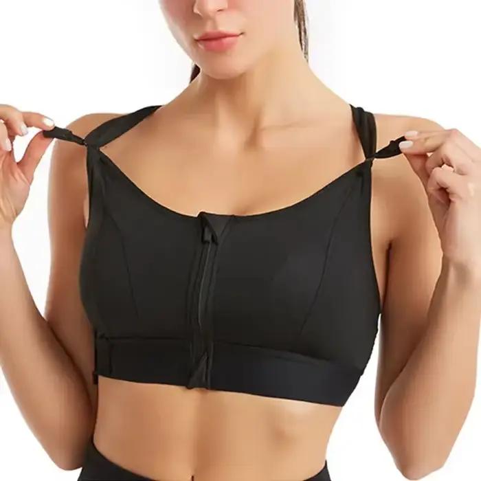 Soutien-gorge de sport antichoc pour femmes, fermeture éclair sur le devant, sangle réglable, élasti