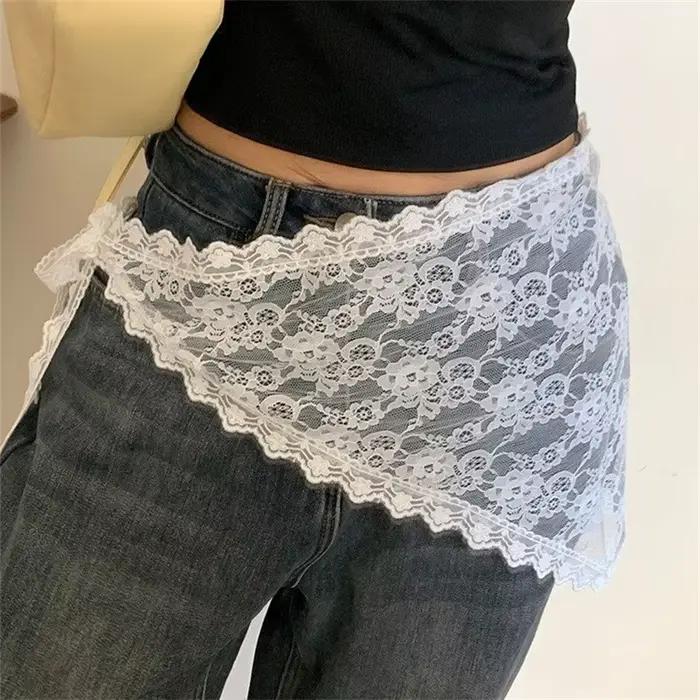 Y2K – demi-jupe empilée en dentelle pour femmes, jupe à bandes en Tulle, superposition, petit rideau