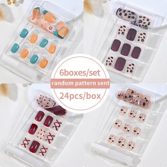 6 boîtes/ensemble court carré faux ongles amour design presse sur ongles Style mixte motif aléatoire