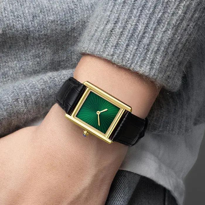 Nouvelle montre carrée classique pour hommes femmes conception Simple à deux mains bracelet en cuir