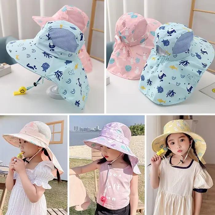 Chapeau de soleil d'été Anti UV pour enfants, casquette seau avec sifflet pour filles et garçons, co