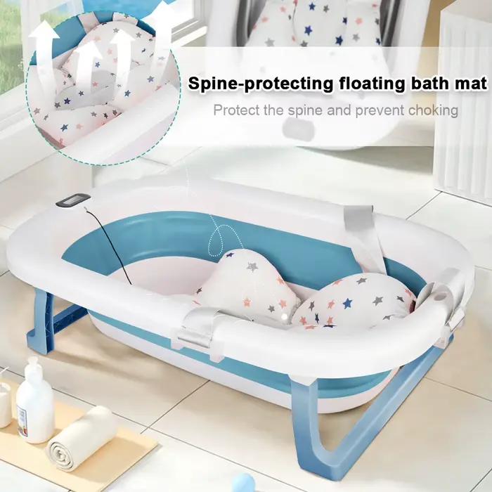 Baignoire Bébé Pliable, Avec Thermometre Digital, Coussin De Bain, Compacte Portable, Rose/Gris/Bleu